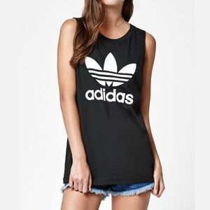 Adidas Black & White Trefoil Graphic Logo Tank Top